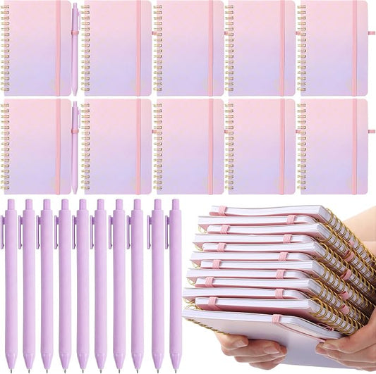 Fulmoon 24 Set Mermaid A6 Spiral Notebook with Ballpoint Pens 50 Sheets, 4"x 6" Small College Ruled Notepads Journaling Notebooks Bulk Mermaid Party Gifts for Back to School Supplies Offices Team