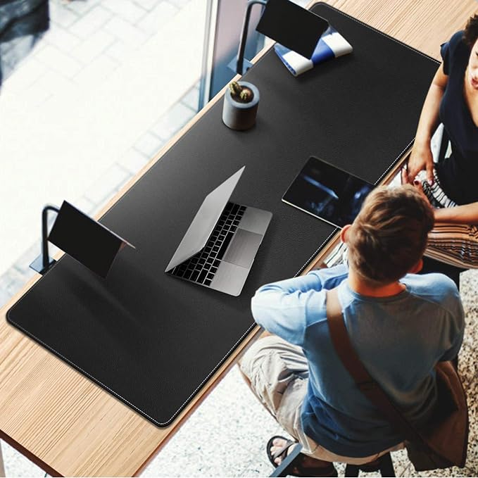 CENNBIE 59" x 27.5" Large Leather Desk Mat,Waterproof Desk Pad(Black) | Premium stitched edges resist wear. Easy to clean. Protects desk from spills, stains ,scratches. Smooth glide. Office & home.