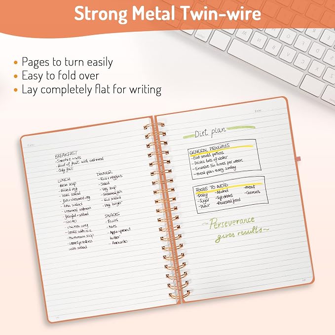 Forvencer Lined Spiral Journal Notebook with 300 Numbered Pages, B5 College Ruled Thick Journals for Writing with 100GSM Paper, Hardcover Notebooks with Contents for Work, School, Women, Men, Orange