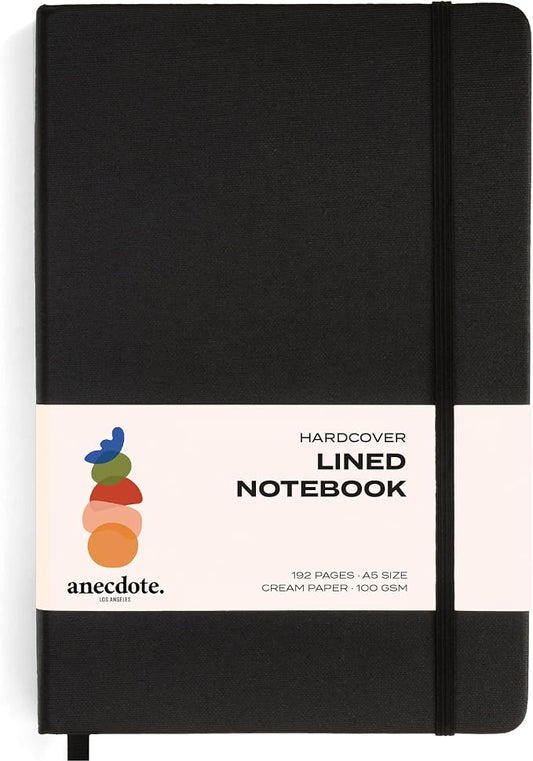ANECDOTE. Lined Journal Notebook, 192 Pages, A5 size: 8.3" x 5.4", Thick 100 GSM Paper, Ruled, Hardcover. Journal for Women and Men, Perfect Notebook for School, Work and Travel (Black)