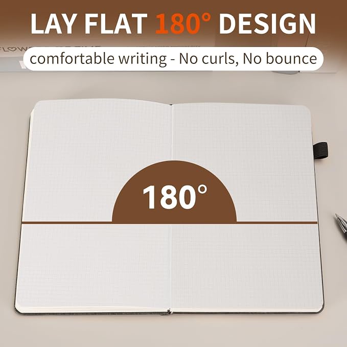 Graph Grid Paper Notebook,256 Pages,A5 Size (5.7'' x 8.3''),Vintage Tree Growth Rings Leather Hardcover Journal,100 GSM Thick Paper,for Daily,Work,School,Note Taking(Black)