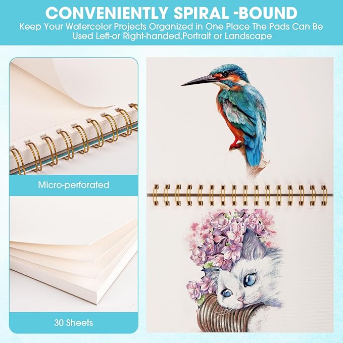 2 Pack 5.5" x 8.5" Watercolor Paper Pad, 30 Sheets (140lb/300gsm), Premium Cold Press Watercolor Sketchbook for Artists – Ideal for Classroom Art Finger Painting, and Mixed Media