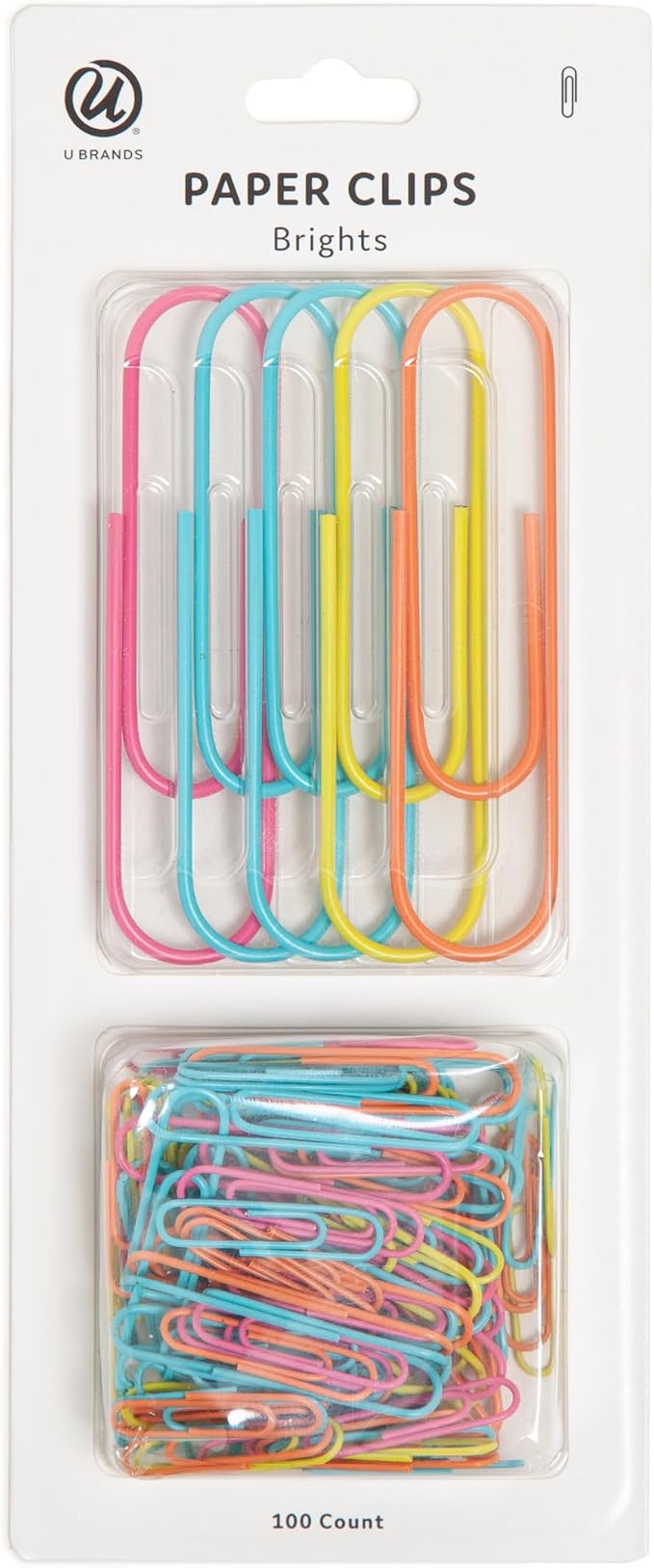 U Brands Office Accessory Kit, Office Supplies, Includes 65 Standard, 5 Jumbo, and 30 mid-Size Paper Clips in an Assortment of Bright, Eye Catching Colors, Brights