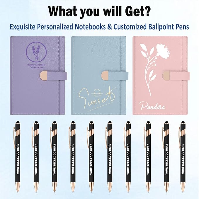 Lined ENOMY Personalized Notebook Set with 10PC Pens Custom Journal with Pen Holder Personalized Jouring Notebook for Writing Men Women Gift, Blue