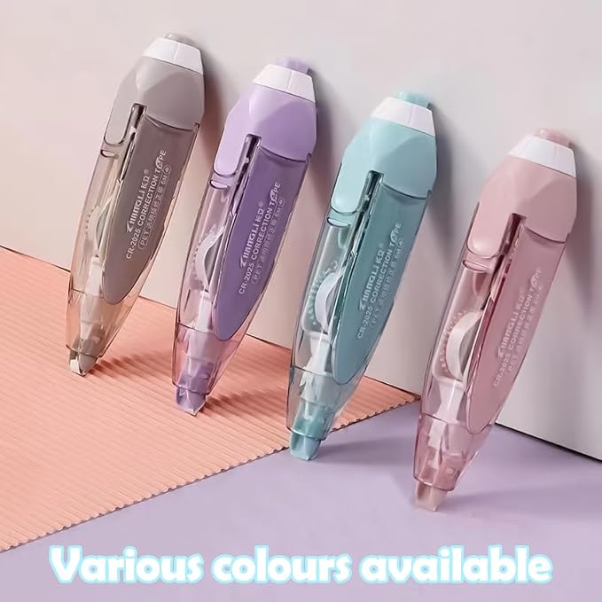 ASTIMESA 4 Pcs Refillable Retractable Correction Tape, Correction Tape Pen Easy to Use, Pen Shaped Applicator for Corrections Office Supplies (4 Colors)