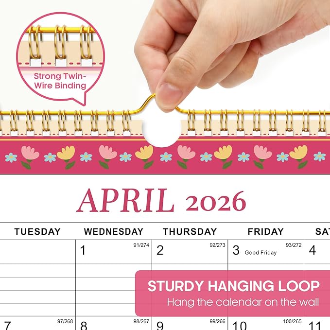 Calendar 2026-2027, Monthly Wall Calendar Runs Until June 2027, 11.5" x 14.7", Spiral Binding Hanging Wall Calendar, Perfect for Home or Office,Floral Borders