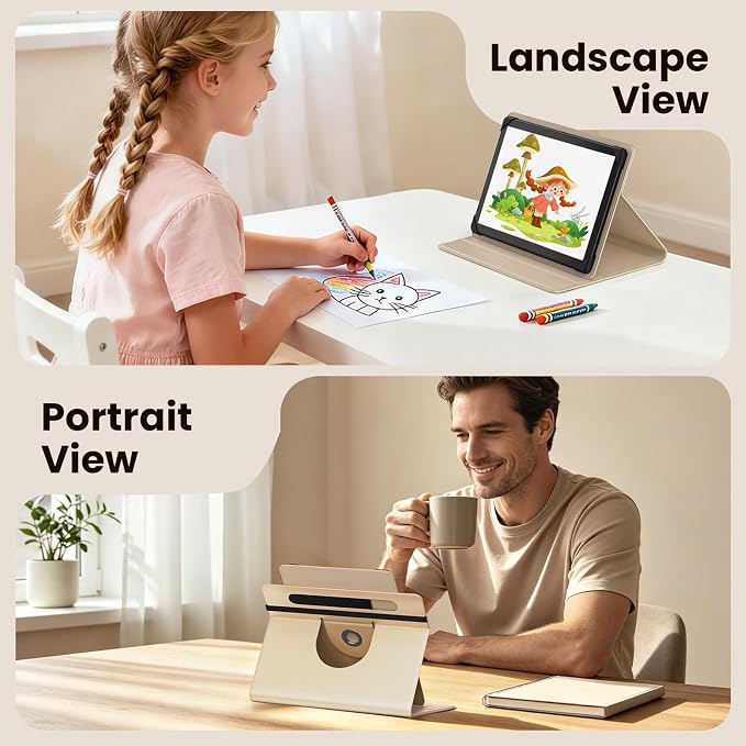 MoKo for Universal 11 inch Android Tablet Case with Pen Holder, Dune | Fits All 9.6-11 inch Tablets, Slim 360 Degree Rotating Cover, Multi-Angle Stand, Front Pocket, No fit iPad/NO back opening