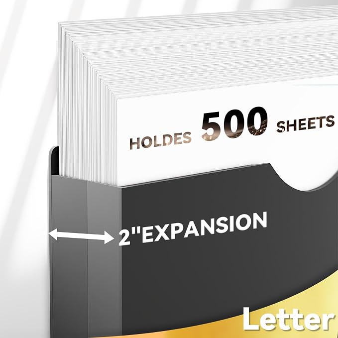 2 Inch Expandable File Jackets Letter Size,Plastic Manilla Folders | Poly Job Folders File Jacket,Heavy Duty Expansion Pocket Files with Straight Cut Tabs,12 Pack Reinforced work folders,Black