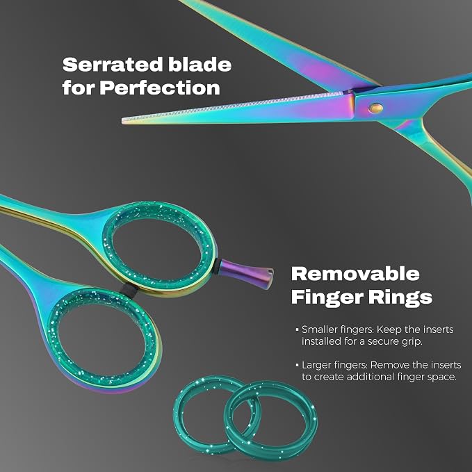 6.5” Hair Cutting Scissors – Professional Stainless Steel Barber Shears with Micro-Serrated Blades, No-Slip Precision Cut – Gift-Boxed with Leather Pouch for Salon & Home (Rainbow)