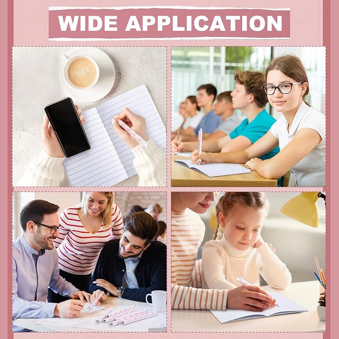 Engrowtic 24 Set Pink and White Floral Mini Notebooks and Ballpoint Pens Chinoiserie Vintage Pocket Notepads Gel Pens Small Journals for Bridal Wedding Baby Shower