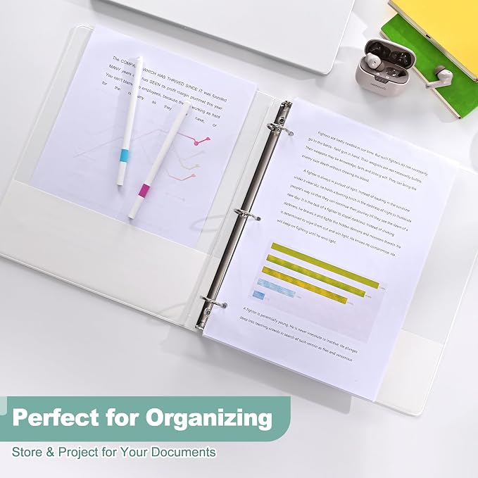 SUIN Basic 1-Inch 3-Ring-Binder, Customizable Clear View Cover, for US Letter Size 8-1/2 x 11'', Perfect for Office/School (White - 48 Packs)