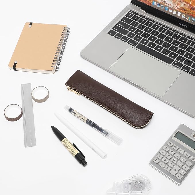 Slim Pencil Case Small Pencil Pouch Pen Case (Dark Brown/FL)