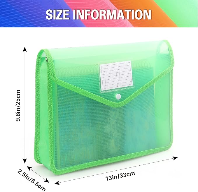 Tamaki Plastic Expanding File Folder, Fit Letter/A4 Size, Green, 1 Pack | Transparent Envelopes with Snap Closure, No Dividers, Large Capacity