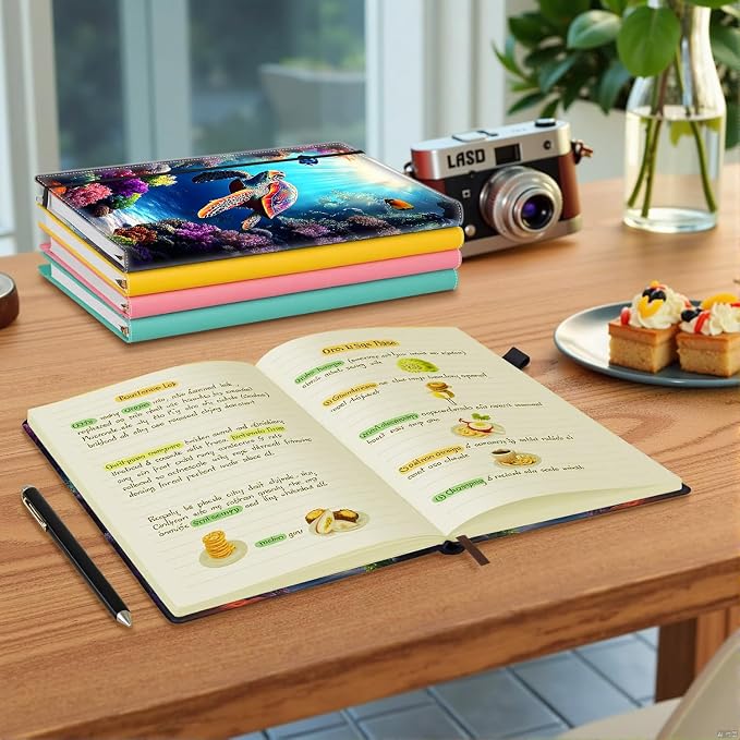 Hardcover Executive Notebooks, A5 PU Leather Lined Journal Notebook, 200 Pages Thick Paper Subject Notebooks for School,Work,Home Writing Business Notebook, Diary Book ， Sea Turtle Ocean
