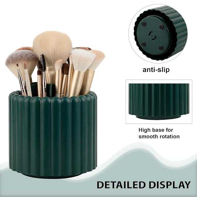 Rotating Makeup Brush Holder Organizer with Removable Dividers, Teal Green | 7 Slots Make Up Brush Organizer 360 Spinning Cosmetic Storage Pen Holder for Desk, Vanity, Dresser