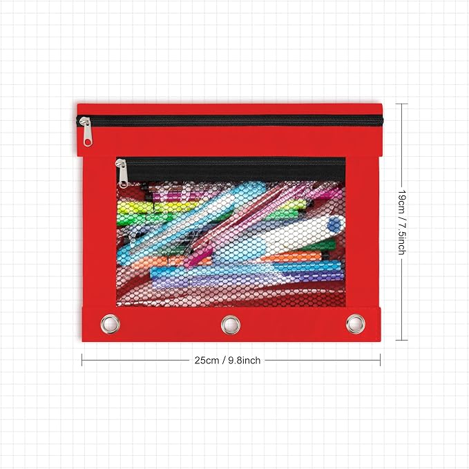 3 Pack Pencil Pouch for 3 Ring Binder Bulk Binder Pouch with Zipper for Classroom Box Pencil Case for Storing School Students Teacher Supplies,Red
