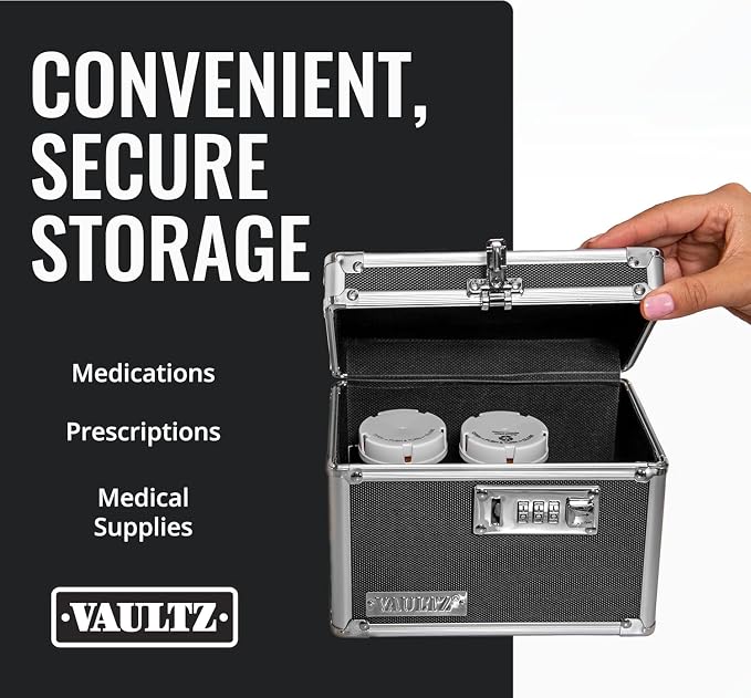 Vaultz Medicine Lock Box - 4 Pack - 5 x 7 x 5 Inches - Secure Cabinet Safe with Combination Lock - Ideal for Medications and Small Valuables - Black | Secure cabinet safe for medications, cash and small valuables, compact design fits shelves, drawers o...