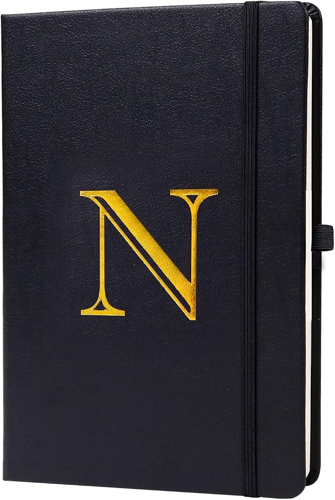 Business Notebook for Men Women, A5 Journal Notebook with A-Z , Dual-Sided Writing Paper Notebook with Dividers, Travel Journal for Teens, 200 Pages Leather Journal for Writing, Work, Meetings Black,N