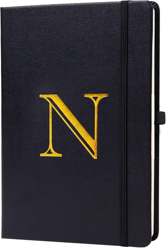 Business Notebook for Men Women, A5 Journal Notebook with A-Z , Dual-Sided Writing Paper Notebook with Dividers, Travel Journal for Teens, 200 Pages Leather Journal for Writing, Work, Meetings Black,N