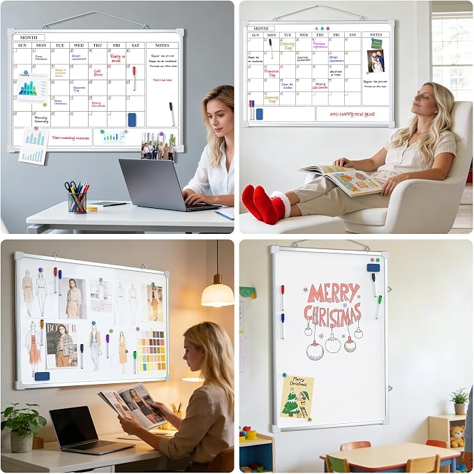 MaxGear Double Sided Magnetic Dry Erase Board Calendar, 36" x 24" | Aluminum Frame Whiteboard for Wall, Double-sided, Monthly Planner, 6 Markers & 6 Magnets included, portable for Home, Office