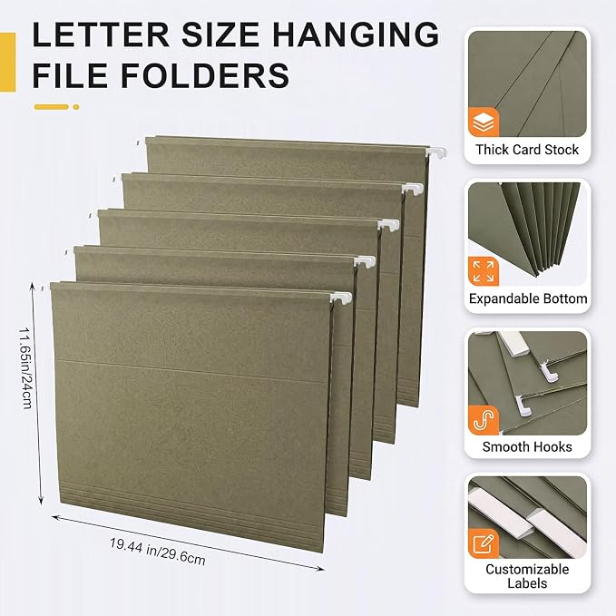 Qeeenar 1 Pcs Desktop Hanging File Organizer Box with 5 Pcs Army Green Hanging File Folders Letter Size Folder Storage Portable Storage Cabinets Document Holder for Office Supplies Home