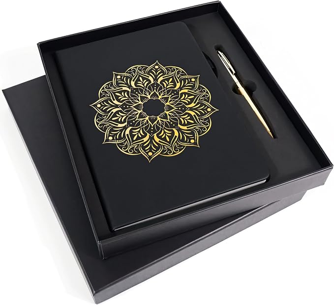 Veway Mandala Journal and Pen Gift Set - Vegan Leather Journal with Pen - Professional Diary for Women or Men - A5 Hardcover Fancy Notebook Gift Set - Index & 224 Lined Pages