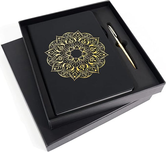 Veway Mandala Journal and Pen Gift Set - Vegan Leather Journal with Pen - Professional Diary for Women or Men - A5 Hardcover Fancy Notebook Gift Set - Index & 224 Lined Pages