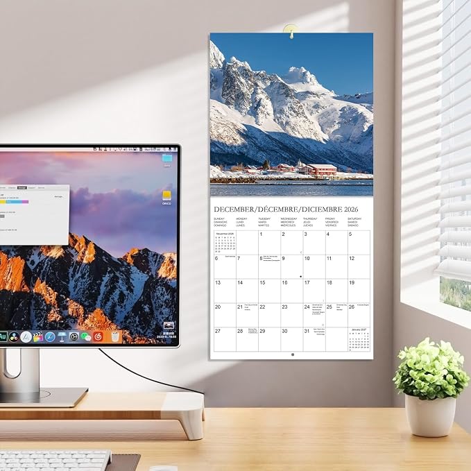 Calendar 2026 - Wall Calendar from January 2026 to December 2026, 3 Languages(English,French,Spanish), 2026 Wall Calendar with Holiday Marked, Premium Paper for Organizing, 12" x 12",National Park - D