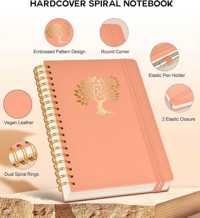 PERCUN B5 Spiral Notebook 300 Numbered Lined Pages Hardcover Journal 7"x10" | College Ruled Spiral Bound Notebook with Tabs, Large Leather Journal for Women Men, Work, School, Travel,Writing,Note Taking
