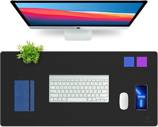 K KNODEL Large Sewing Leather Desk Mat, Desk Pad (Black, 35.4" x 17") | Mouse and Keyboard Pad, PVC Computer and Laptop Mat, Desktop Protector and Cover, Writing Pad and Blotter for Home Office