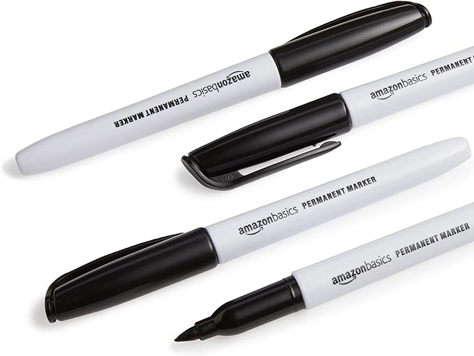 Amazon Basics Fine Tip Permanent Markers for Office, School, and Home Use, Assorted Colors, 24 Pack