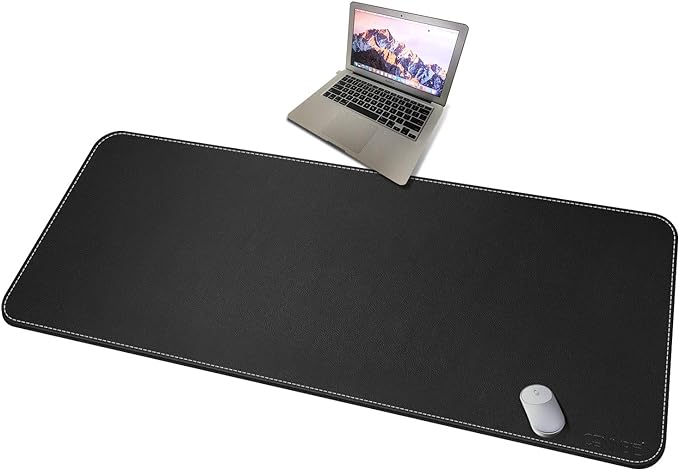CENNBIE 59" x 27.5" Large Leather Desk Mat,Waterproof Desk Pad(Black) | Premium stitched edges resist wear. Easy to clean. Protects desk from spills, stains ,scratches. Smooth glide. Office & home.
