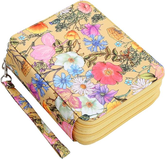 Portable Colored Printing Pattern Morning glory and Daisy Pencil Case 72 Slots Pencil Bag Organizer with Zipper for Watercolor Pens or Markers, Pencil Case Organizer for Artist