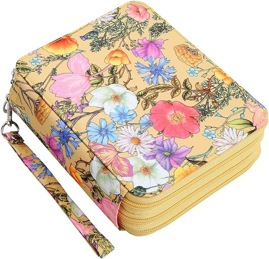 Portable Colored Printing Pattern Morning glory and Daisy Pencil Case 72 Slots Pencil Bag Organizer with Zipper for Watercolor Pens or Markers, Pencil Case Organizer for Artist