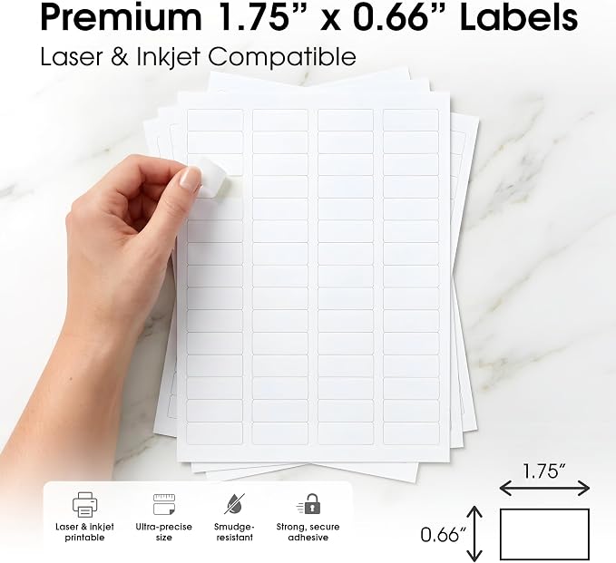 1 3/4" X 2/3" Matte White Return Address Labels (30 Sheets, 1800 Stickers) Mailing Labels for Envelopes, File Folder Stickers for Laser & Inkjet Printers - Spartan Industrial Template R003