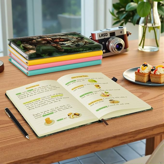 Hardcover Executive Notebooks, A5 PU Leather Lined Journal Notebook, 200 Pages Thick Paper Subject Notebooks for School,Work,Home Writing Business Notebook, Diary Book ，Hunting Beauty and Wolf