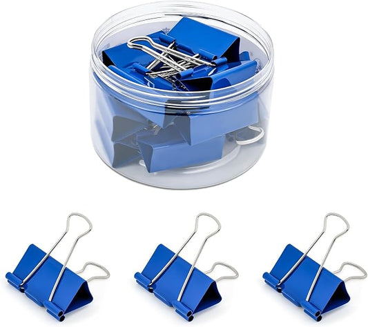 Temiary 12 Pcs Binder Clips, 2 Inch Large Metal Binder Paper Clip with Container, Blue Paper Clamps Bulk for Office, Home, School Supplies