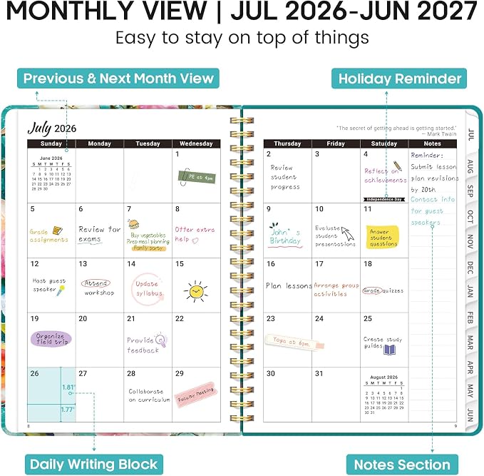 Academic Planner 2026-2027, Weekly and Monthly Calendar Book, July 2026 – June 2027, Hardcover Planner with Tabs, Perfect for Teachers, Students, Women & Men, A4 (8.5" x 11") - Oil
