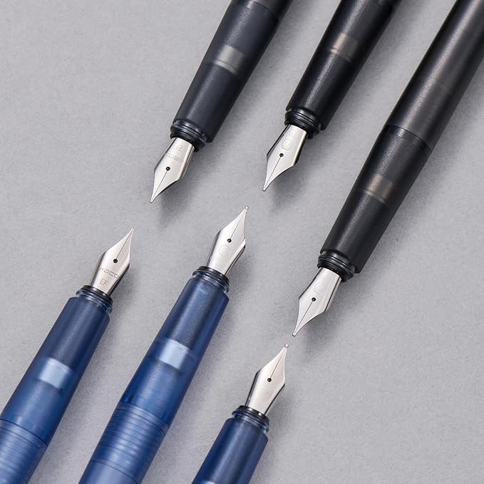 Kaco SKY Fountain Pen with Extra 8 Ink Cartridges, Black Ink Pen with Medium Nib and Ink Converter, Blue