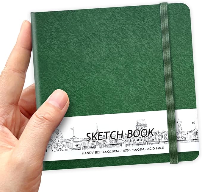 5" x 5" Hardcover Sketch Book,58 Sheets Small Mixed Media Pocket Sketch Pad | PU Cover,150 GSM Acid Free Artist Drawing Paper,Travel Journal Blank Notebook for Adults Sketching,Illustration.
