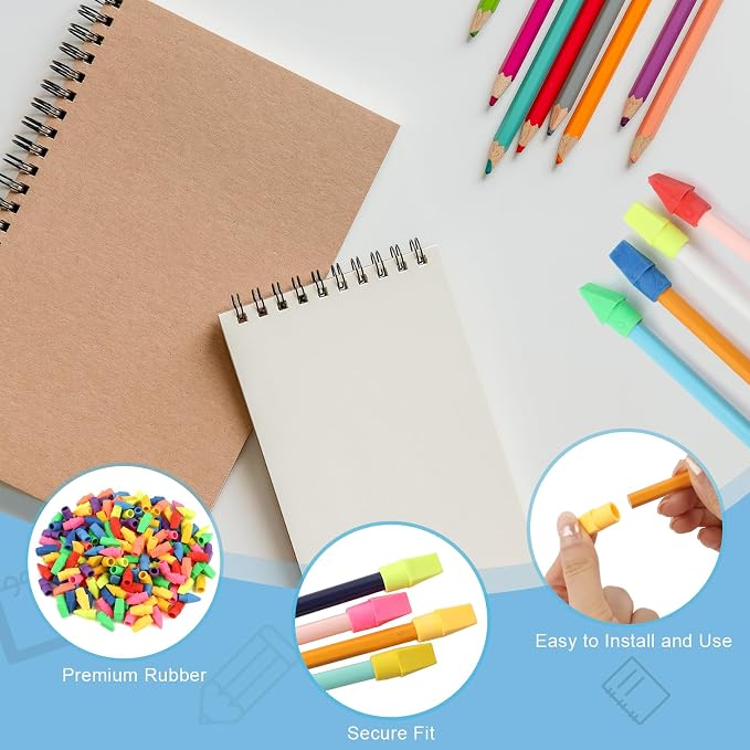 180 Pack Pencil Top Erasers, Erasers for Pencils, Assorted Color Pencil Cap Erasers Bulk for Kids, Students, Teachers, Classroom, School, and Office