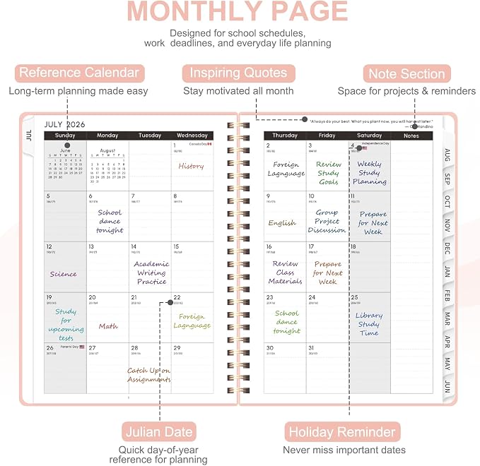 Planner 2026-2027, Weekly and Monthly Academic Planner, July 2026 - June 2027, Hardcover Calendar Agenda Book for School Year Planning, School Supplies for Teacher and Student, A5(6.3'' x 8.5'')