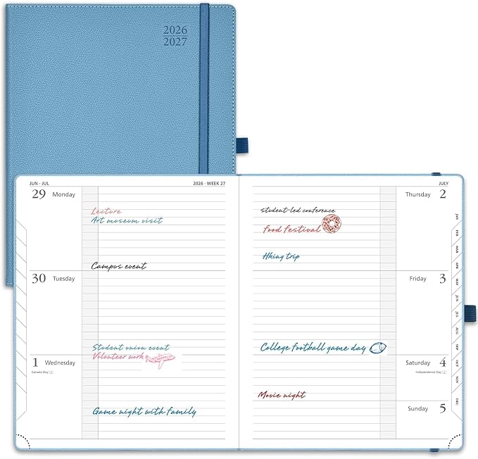 POPRUN Planner 2026-2027 (Large 8.5"x10.5"), Academic Year Weekly Planner | Calendar Book Jul.2026 - Jun.2027, Appointment Book with Monthly Tabs, Leather Hardcover, Inner Pocket, 100GSM - Aquamarine