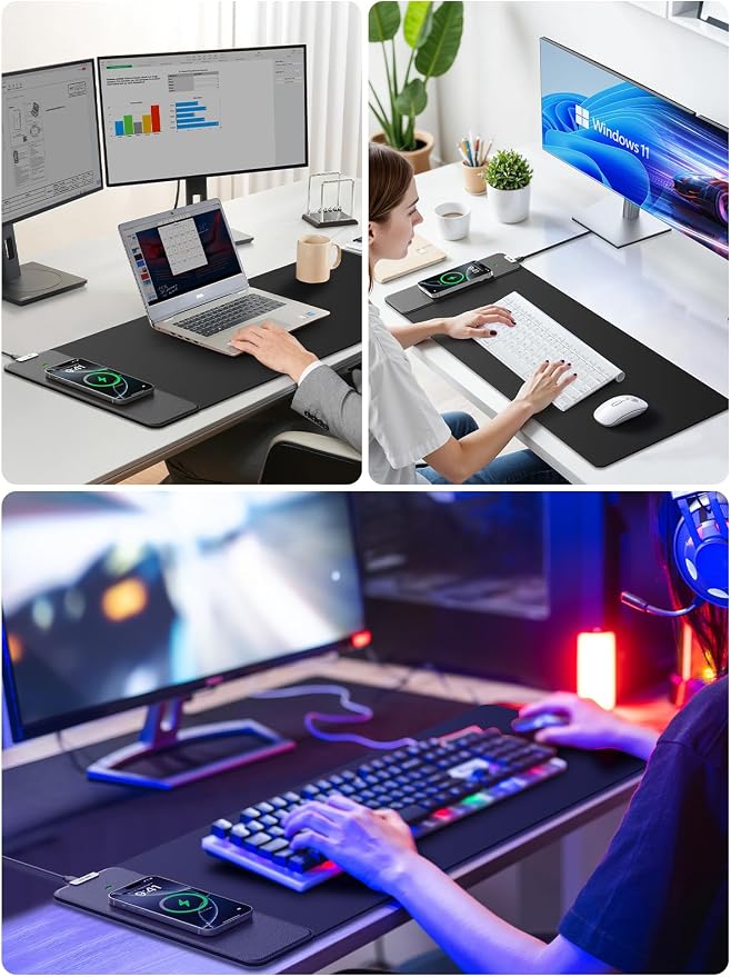 Wireless Charging Mouse Pad, 31.5"x11.8" Large Desk Mat, Smooth Glide | Waterproof Mousepad, Stitched Edge, Non-Slip Rubber Base, Desk Pad Computer Keyboard Mat, No Adapter