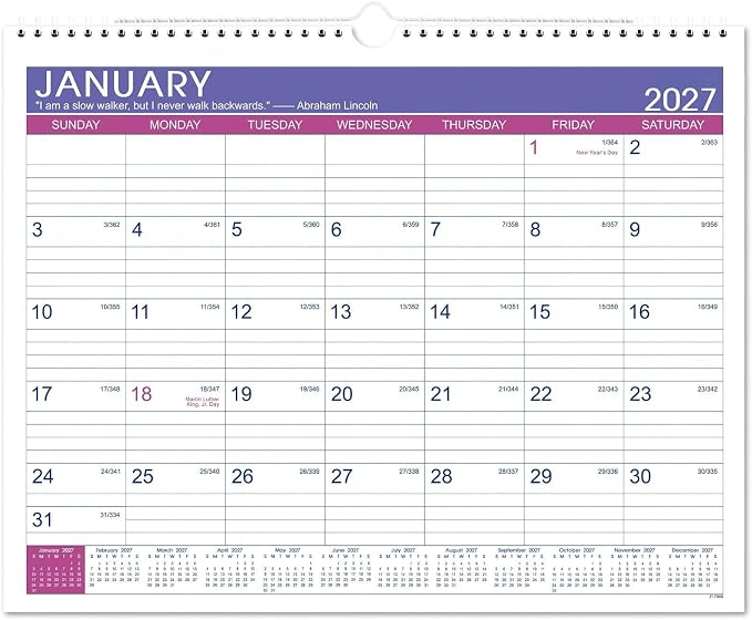 2027 Calendar - 2027 Wall Calendar, JAN 2027 - DEC 2027, 15" x 11.5", 2027 Wall Calendar 12 Month with Hanging Hook, Perfect for School, Home, Office Organization - Floral