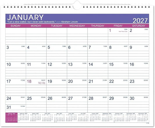 2027 Calendar - 2027 Wall Calendar, JAN 2027 - DEC 2027, 15" x 11.5", 2027 Wall Calendar 12 Month with Hanging Hook, Perfect for School, Home, Office Organization - Floral