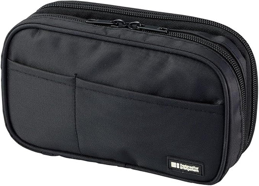 LIHITLAB Large Capacity Double Zipper Pencil Case For School Office College, Big Capacity 6 Compartments Pencil Bag Holder Adults Teen Boys Girls, Travel Cosmetics Storage, Jet Black (A7555-124)
