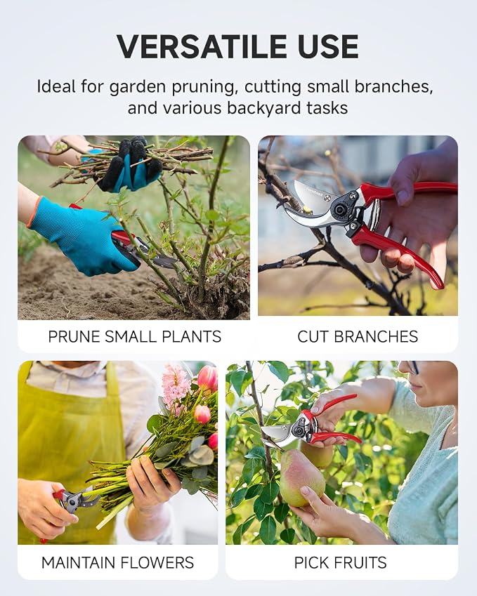 Fondwell 8.5" Professional Hand Pruners Bypass Pruning Shears for Gardening | Heavy Duty Garden Clippers, Cuts 1-Inch Branches, Comfortable Use - Trusted by Professional Landscapers and Nursery Workers