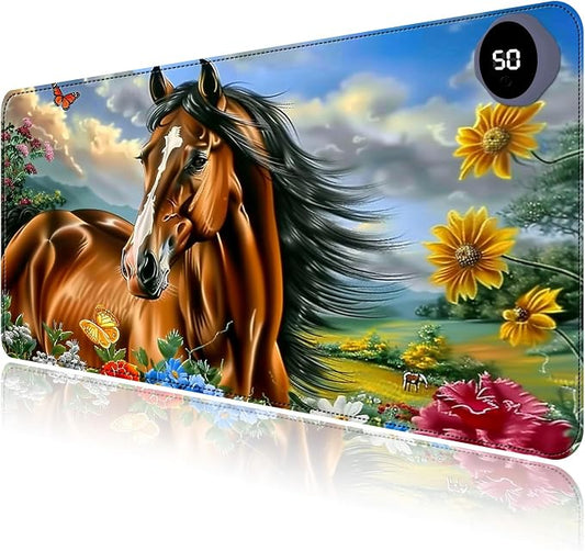 Heated Mouse Pad with 3 Levels Heated & 3 Hours Auto Shut-Off Mouse Pad for Warming Hands in Office Home, 23.6" x 14.2"Large Safe Desk Mat Hand Warmer，Fine Horse