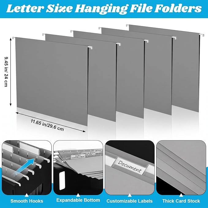 Qeeenar 1 Pcs Desktop Hanging File Organizer Box with 5 Pcs Gray Hanging File Folders Letter Size Folder Storage Portable Storage Cabinets Document Holder for Office Supplies Home